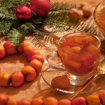 Cup of ponche, a traditional Guatemalan hot drink made at Christmas time with crab apples.